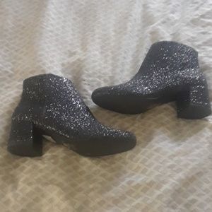 Black glitter ankle booties